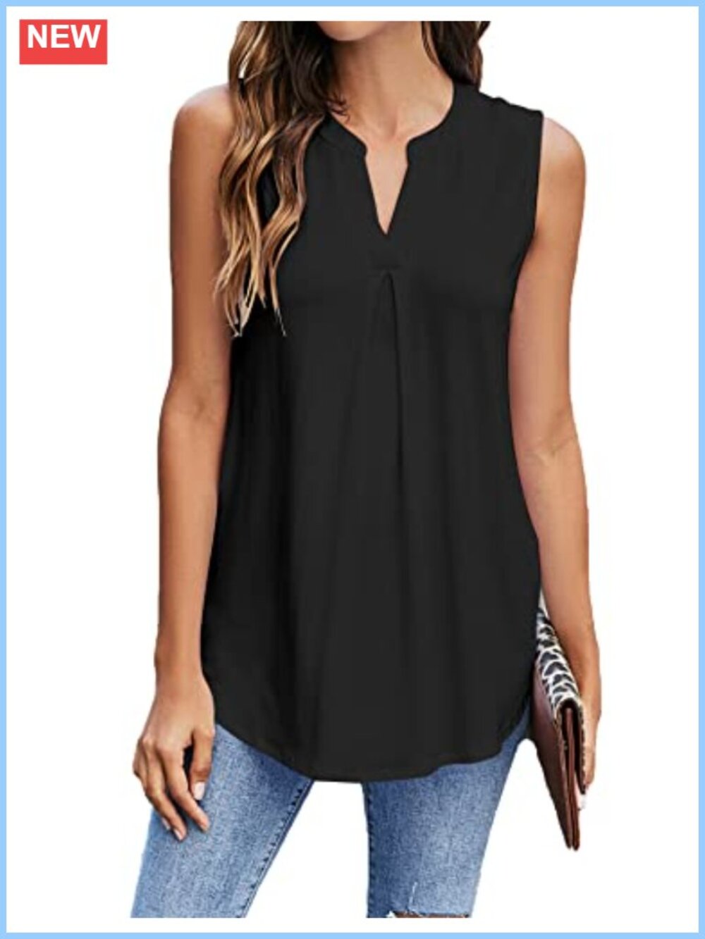 Womens Sleeveless V-Neck Tank Top Pleated Front Loose Fit Summer Blouse